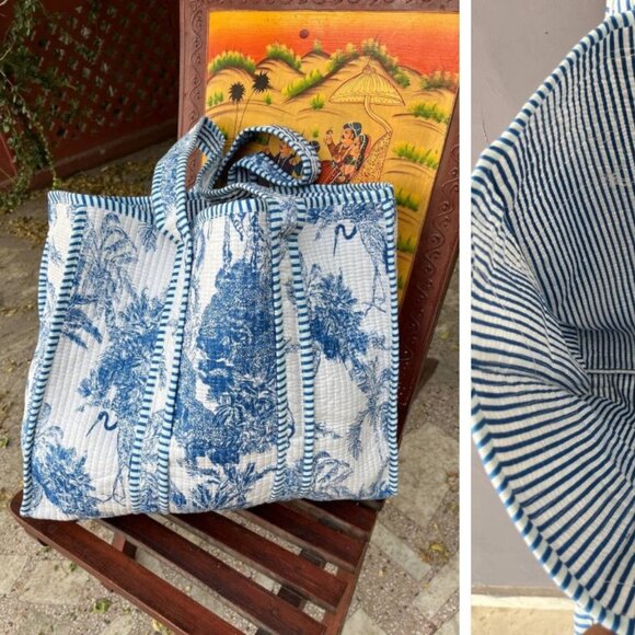 Handbags - NWOT Cotton Quilted Handbag Jungle Palm Motif Crafted in Rajasthan, India